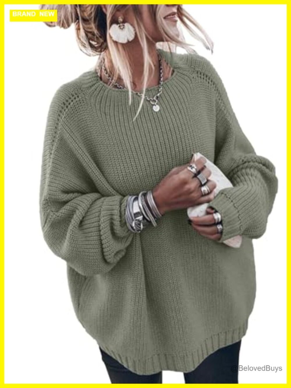 SAUKOLE Womens Oversized Chunky Knit Pullover Sweater Mockneck Batwing Sleeve